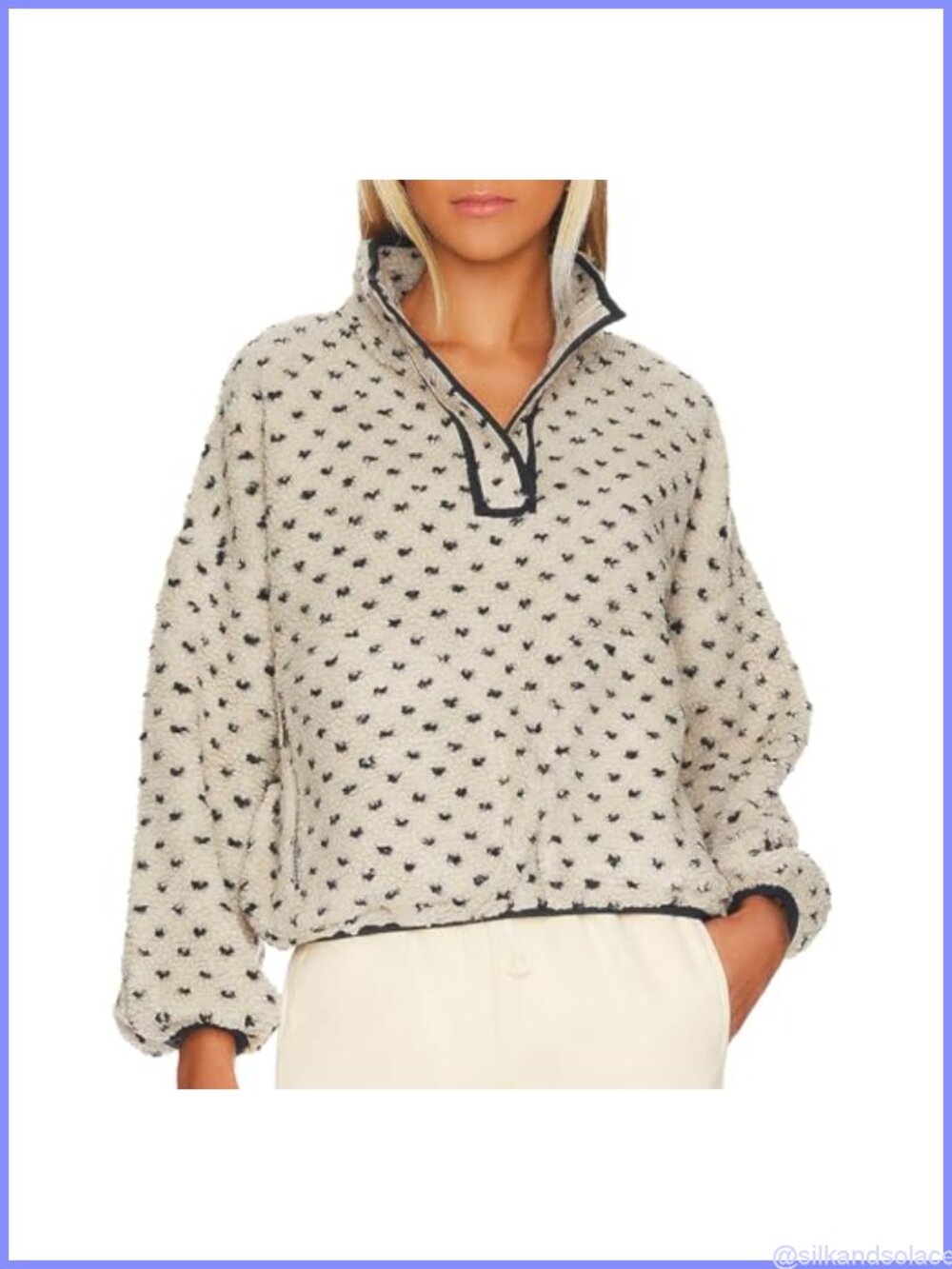 Women's Fleece Half Zip Sweatshirt Sherpa Pullover Loose Fit Hiking Jacket